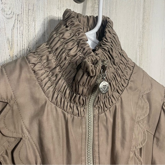 Betsey Johnson Khaki Tan Scalloped Tie Back Zip Up Jacket- size S - Picture 9 of 16